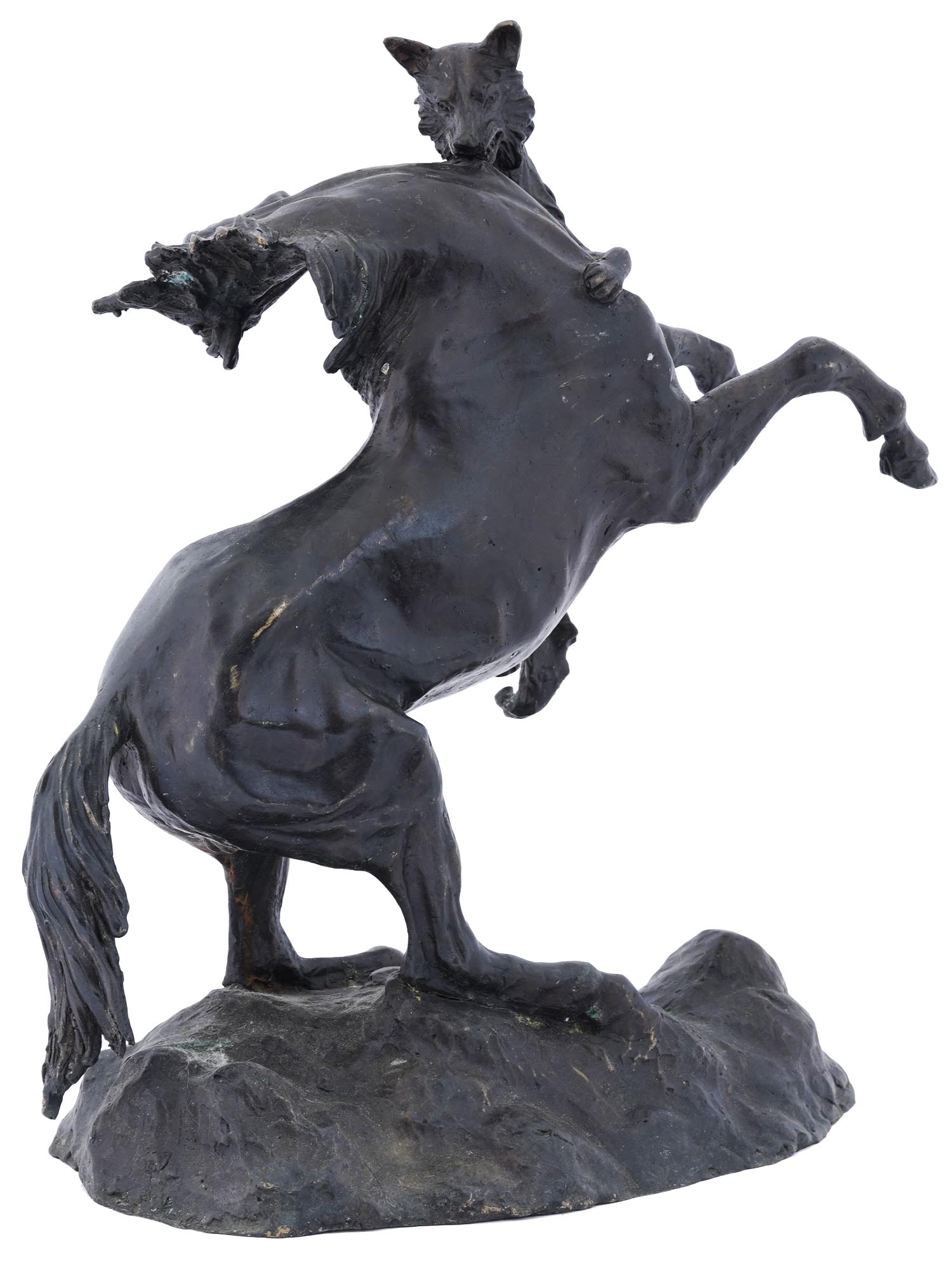 ATTACK SCENE WITH WOLF AND HORSE BRONZE SCULPTURE PIC-1